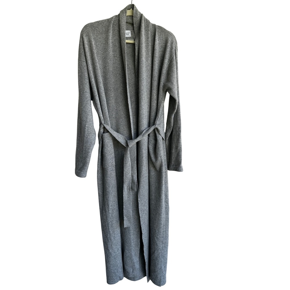 Garnet Hill Womens 100% 2-Ply Cashmere Belted Long Robe Cardigan Gray Small